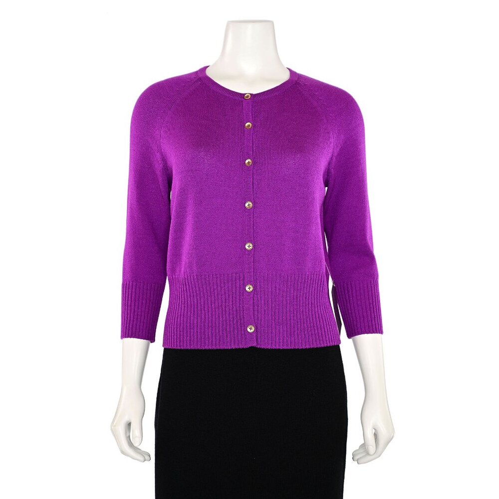 St. John Knits Cardigan w/ 3/4 Length Sleeves in Mulberry / Bright Purple sz P